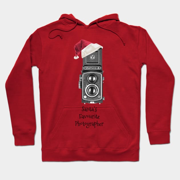 Christmas Vintage Camera with Santa hat - Favourite Photographer - Black Text Hoodie by DecPhoto